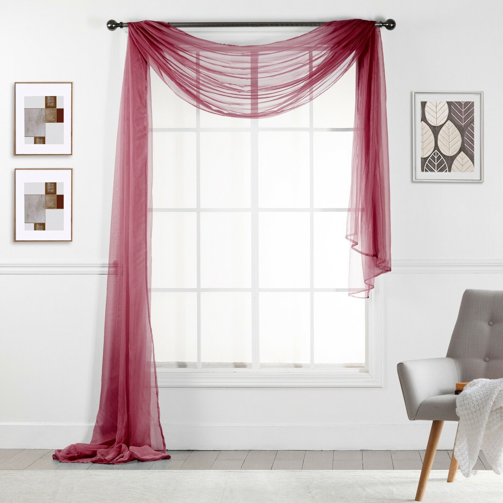 burgundy valance window scarf