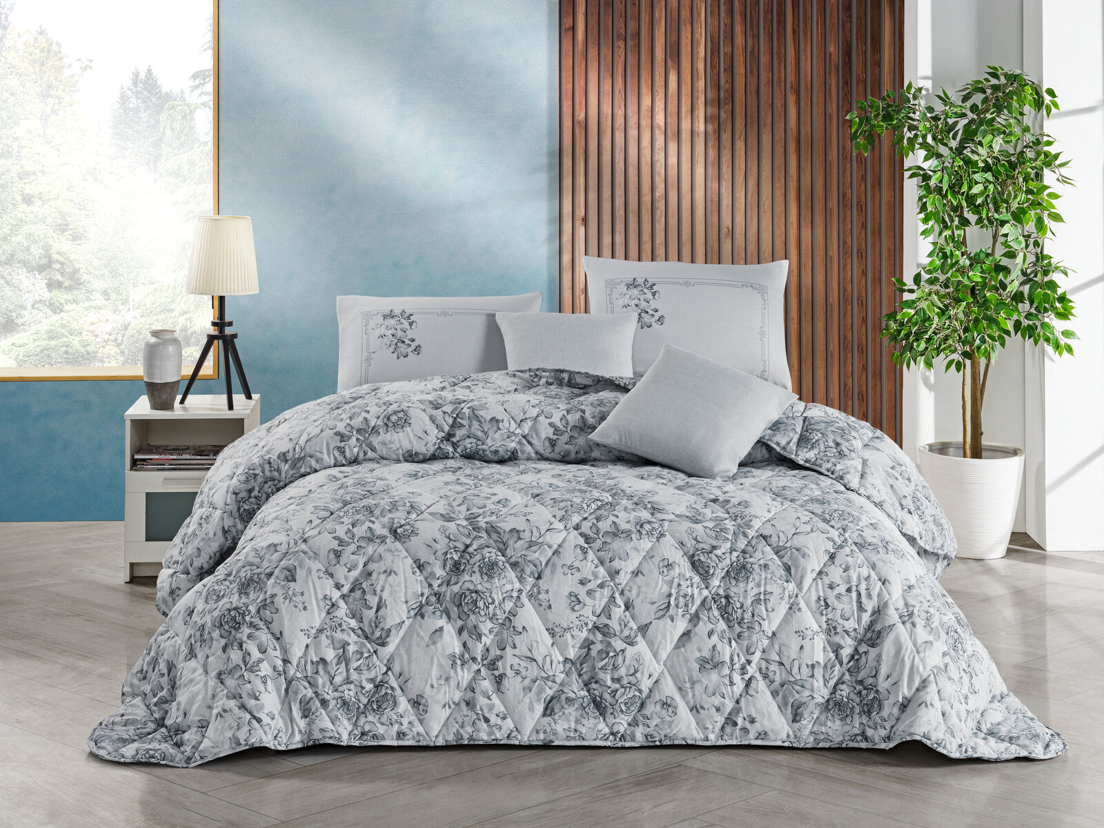 Gray1 Roses Gray Rose Comforter